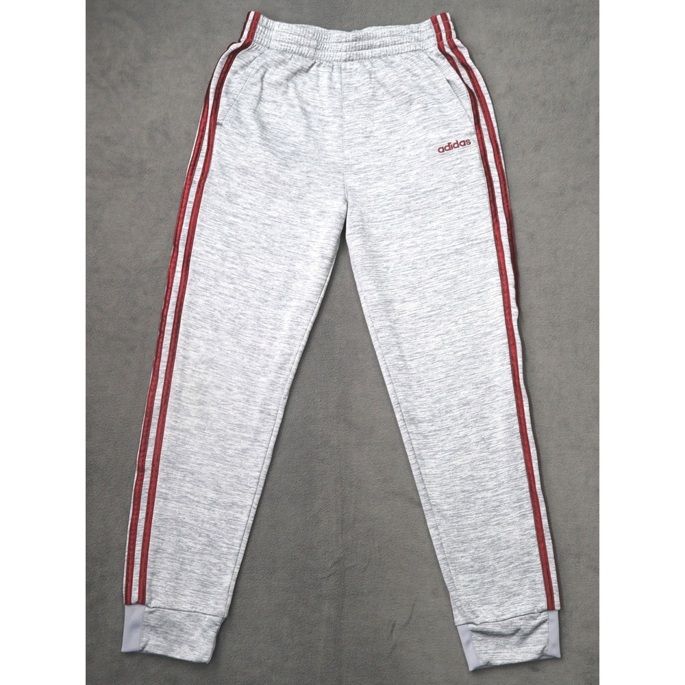 Adidas Jogger Pants Youth XL 18/20 Gray Maroon Excellent 3-Stripe Space Dye